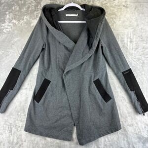 Blanc Noir Traveler Hooded Cardigan Womens Med Black Gray Silk Lined  (1418)